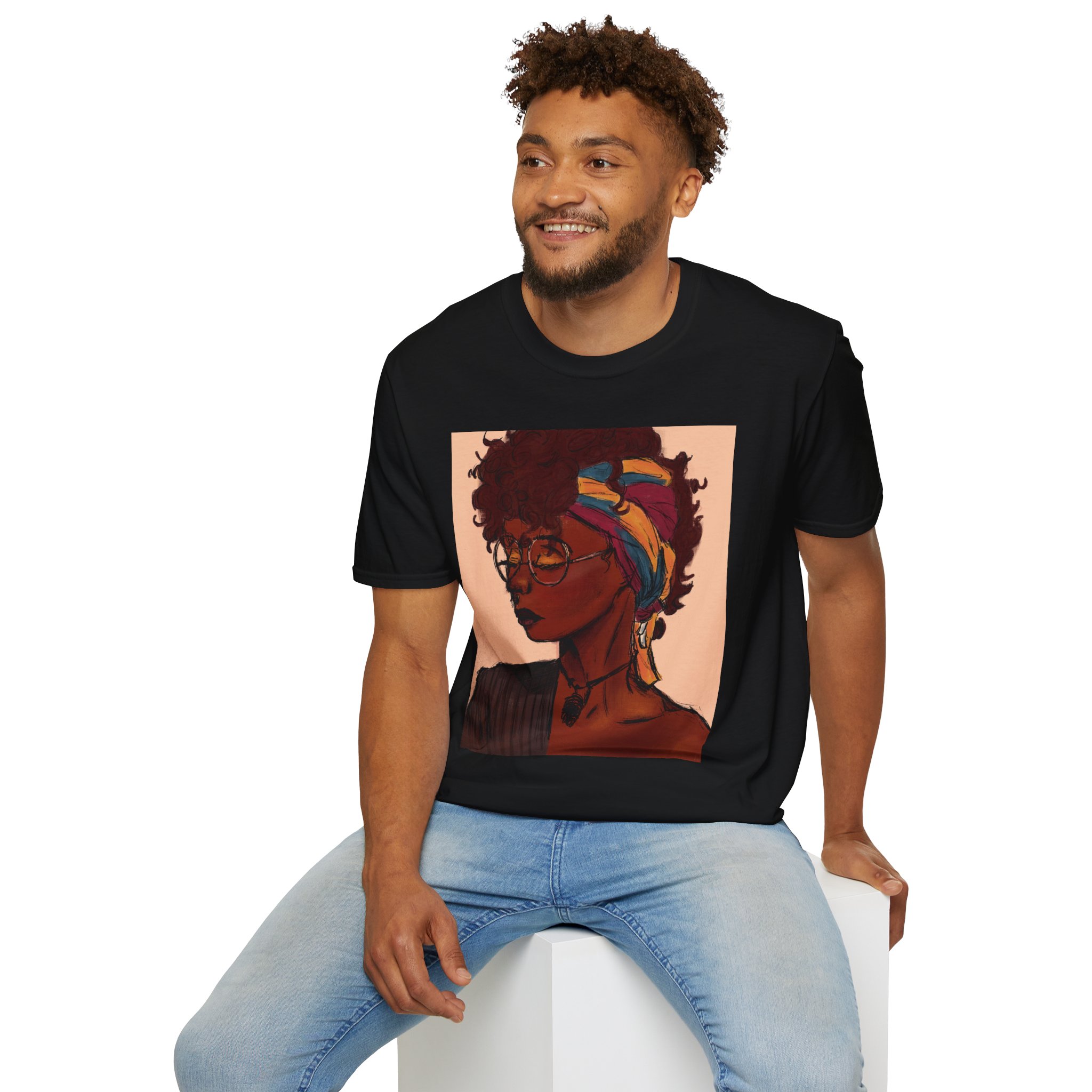 Deep In Thought" Artistic Portrait Unisex Softstyle T-Shirt, Vintage Graphic Tee, Afrocentric Apparel, Perfect Gift, Casual Wear, Summer Vibes - Image 7