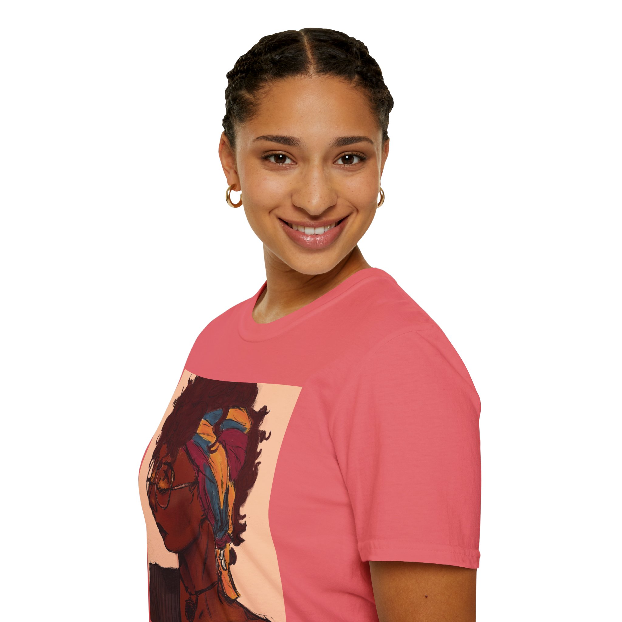 Deep In Thought" Artistic Portrait Unisex Softstyle T-Shirt, Vintage Graphic Tee, Afrocentric Apparel, Perfect Gift, Casual Wear, Summer Vibes - Image 4